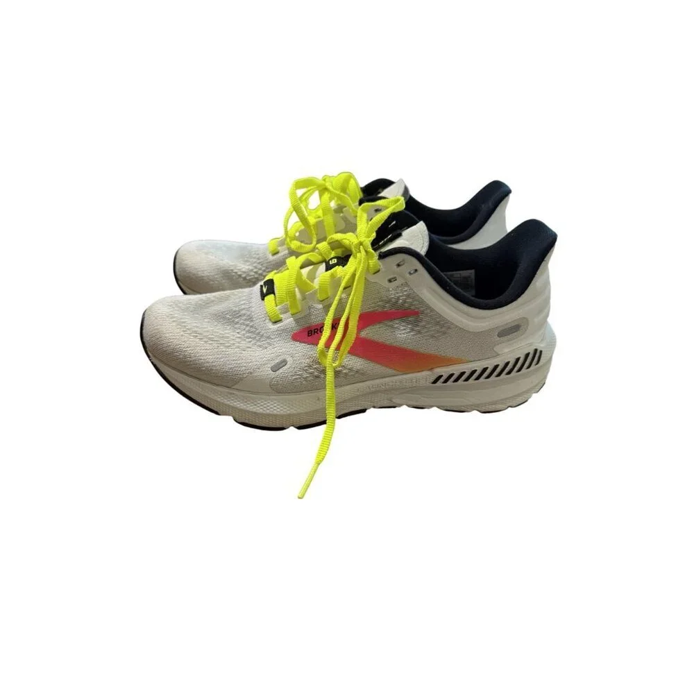 Brooks Lauch GTS  Running Shoes White Neon Yellow Lace-Up Women  6 Lightweight C
